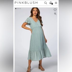 Mint Dot Print Ruffle Maternity Midi Dress